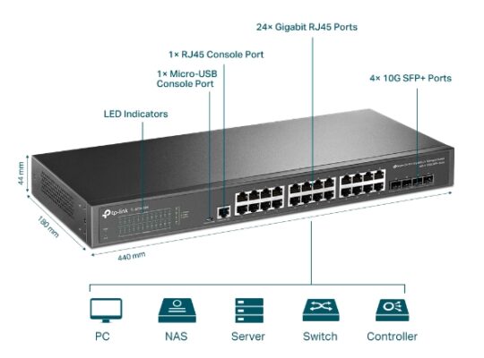 TP-LINK TL-SG3428X JetStream 24-Port Gigabit L2+ Managed Switch with 4 10GE SFP+ Slots